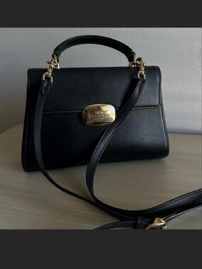 Coach Eliza Top-Handle Black Leather Satchel with Gold Hardware